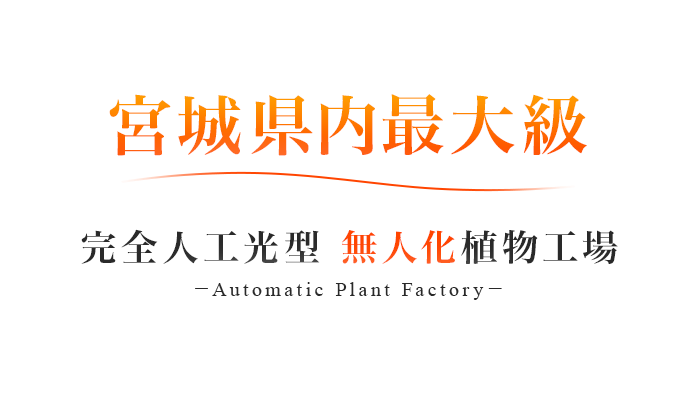 宮城県内最大級 完全人工光型 無人化植物工場 －Automatic Plant Factory－
